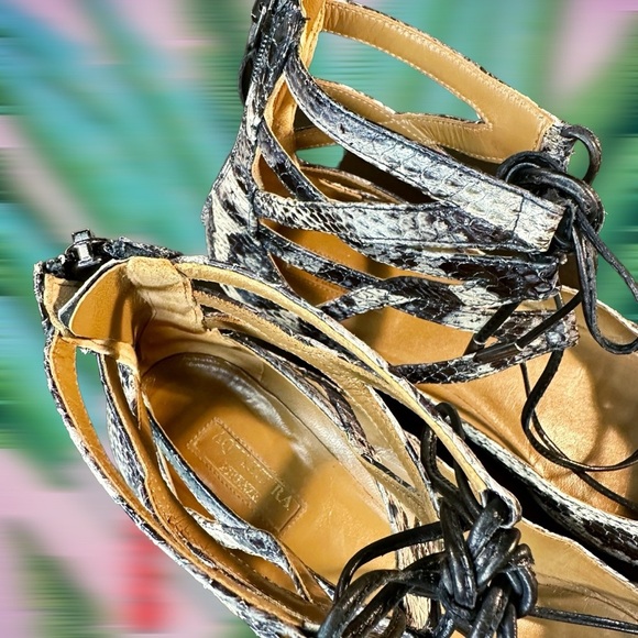 Aquazzura ‘Belgravia’ Two-Tone Snakeskin Ankle-Tie Flats Size 9 ASO Meghan - Picture 7 of 16